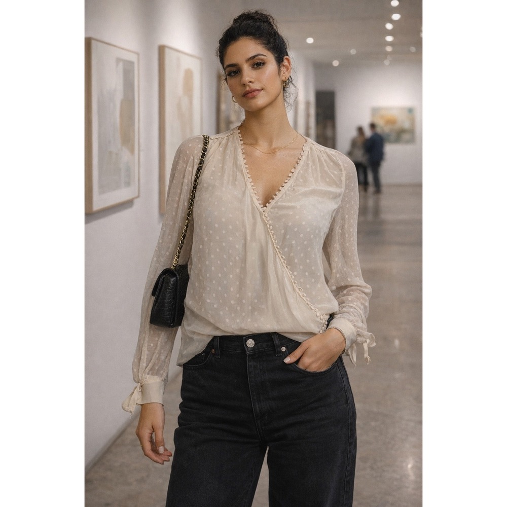 L'AGENCE Cream Sheer Polka Dot Blouse – Size S – Retails $325